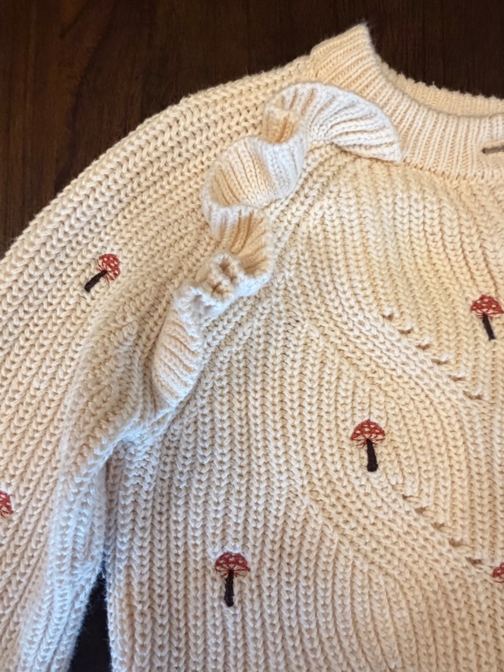 Gymboree Girls Embroidered Mushroom Ruffle Knit Cardigan Fall, Size 6T - Picture 2 of 8